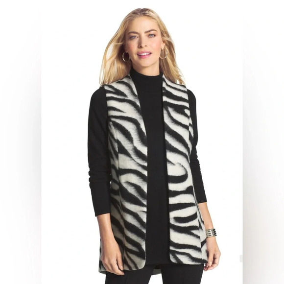 Chico's Jackets & Blazers - Chico’s Bi-Color Zebra Print Vest Textured Wool Blend size 1 NWT